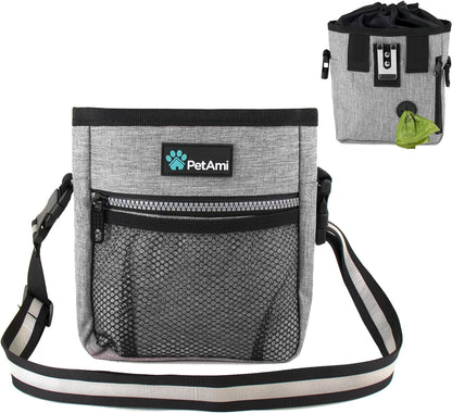 Dog Treat Pouch, Pet Treat Pouch for Training, Dog Walking Bag Holder for Kibbles, Pet Food Toy, Dog Trainer Essentials Supplies, Poop Bag Dispenser, 3 Ways to Wear (Heather Gray)