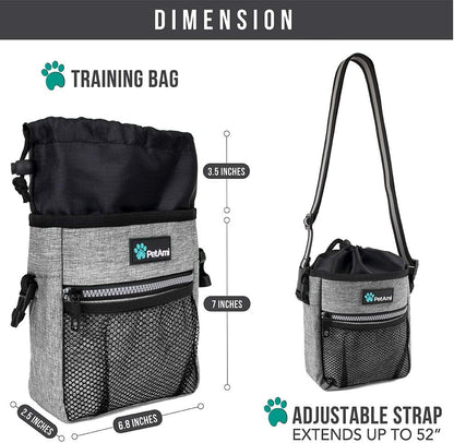 Dog Treat Pouch, Pet Treat Pouch for Training, Dog Walking Bag Holder for Kibbles, Pet Food Toy, Dog Trainer Essentials Supplies, Poop Bag Dispenser, 3 Ways to Wear (Heather Gray)