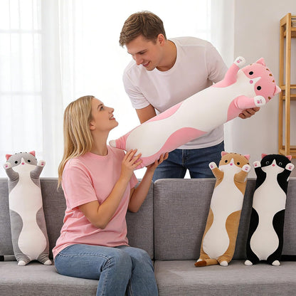 Cat Soft Pillow Plush Long Throw Sleeping Pillow Cotton Kitten Pillow Cuddly Stuffed Cute Plush Doll Gift for Girlfriend (Gray, 19.7Inch)