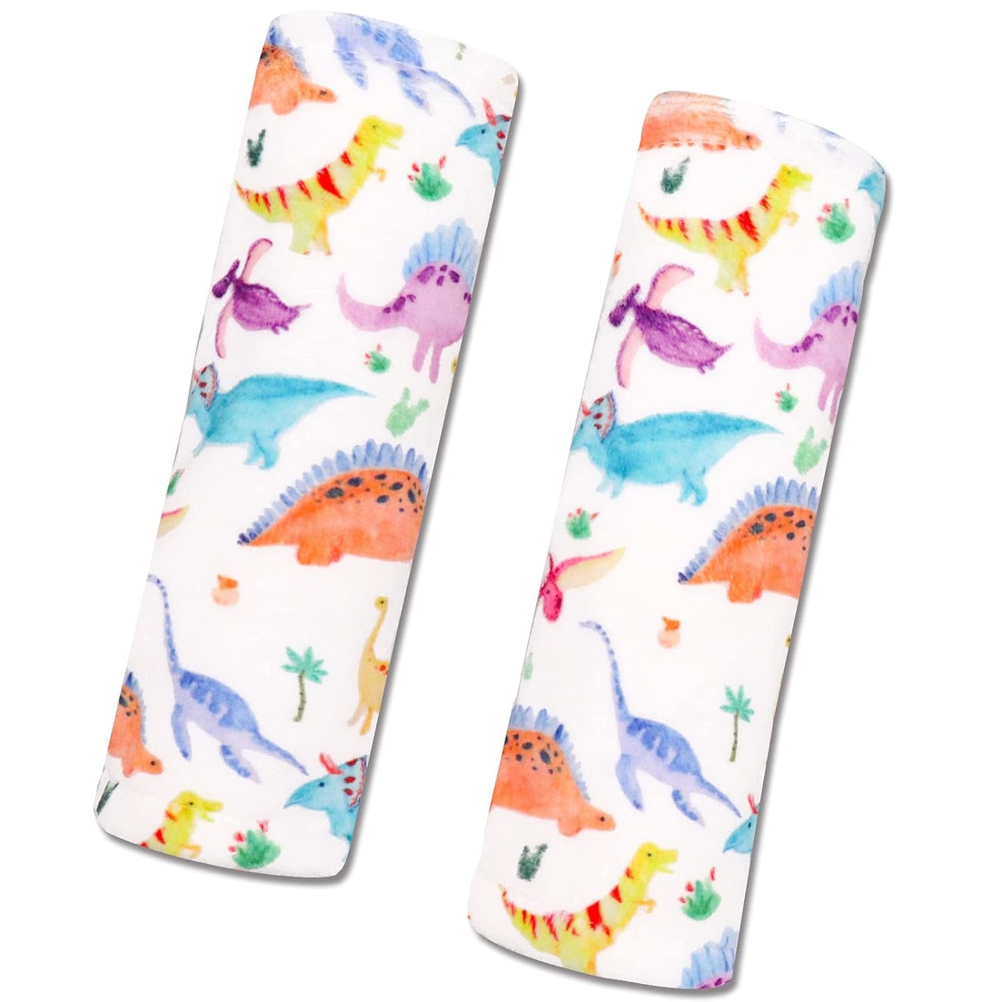 Baby Car Seat Belt Covers for Boys and Girls, Carseat Shoulder Padding, Soft Car Seat Neck Cover, Minky Car Seat Straps Shoulder Pads, Dinosaur Stroller Strap Cover for Baby Kids,White