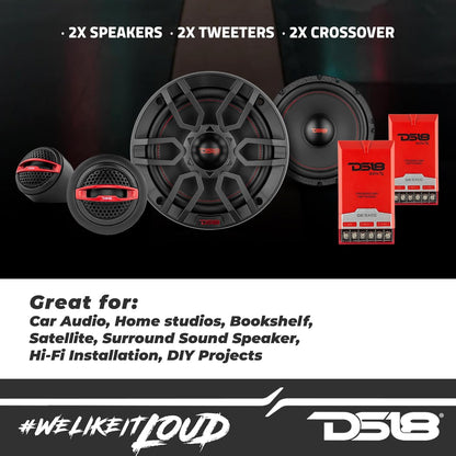 GEN-X6.5C Component Set - 6.5", 2-Way, 150W Max, 50W RMS, Black Paper Cone, Tetorn Dome Tweeters, 4 Ohms - Clarity Unparalled by Other Speakers in Their Class (2 Speakers)